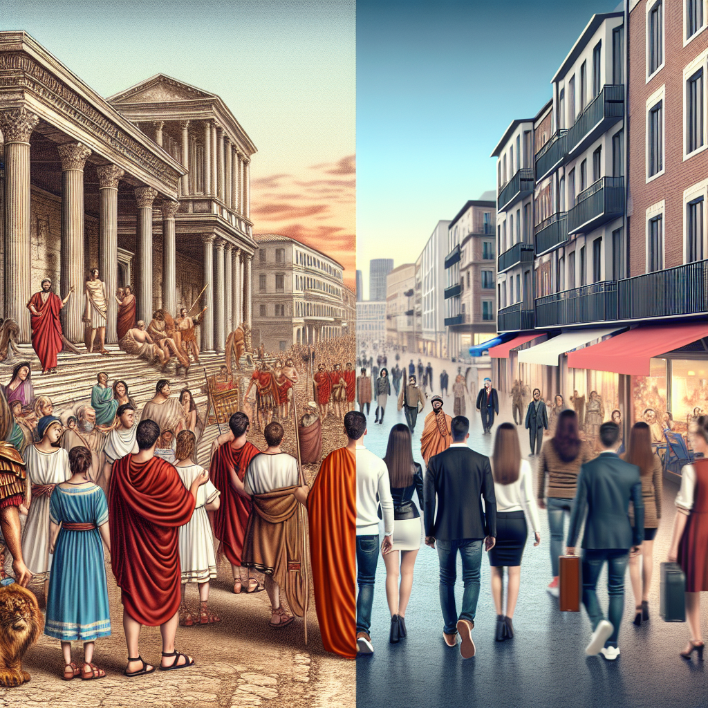 Tarihte Rumlar ve günümüzde Rumlar realistic style.