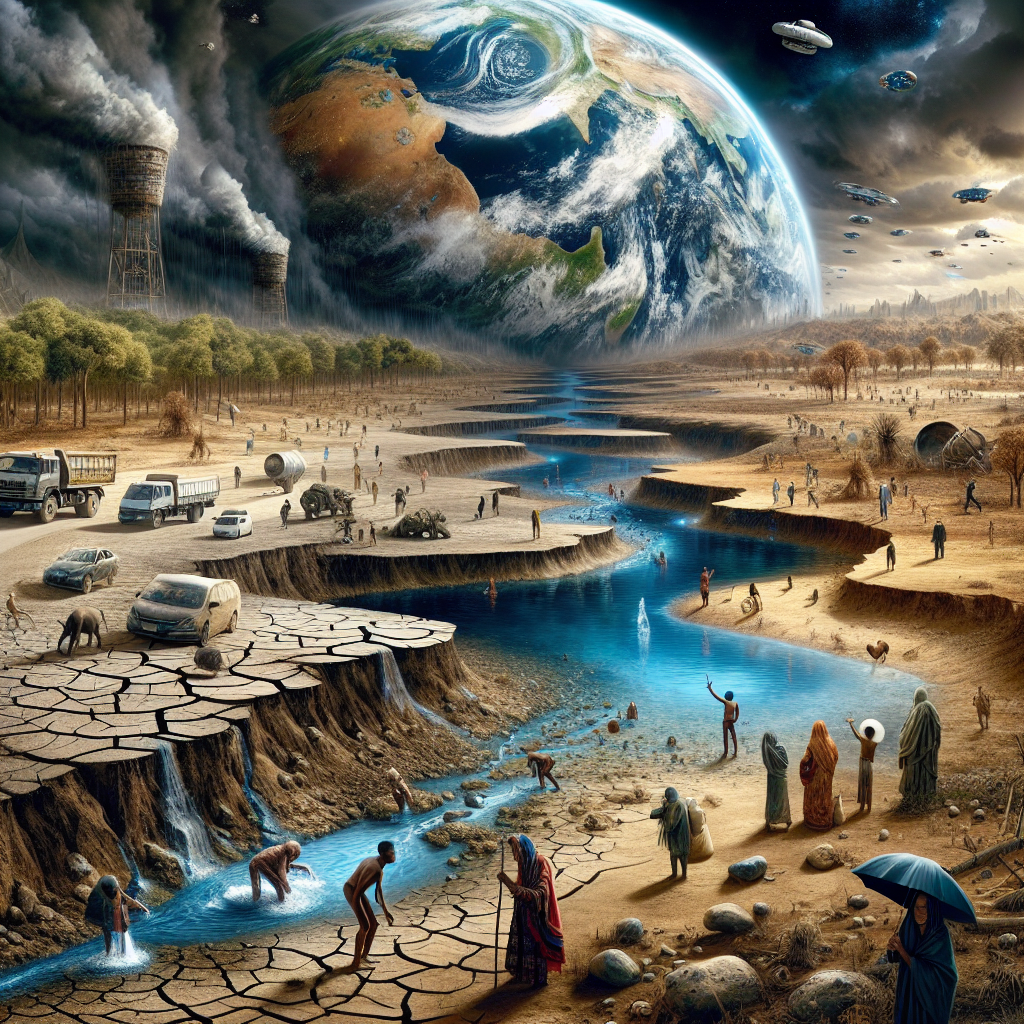 Dünya'da Azalan Su Kaynakları Korkutuyor. 2030 ve Sonrası Felaket Gibi realistic style.
